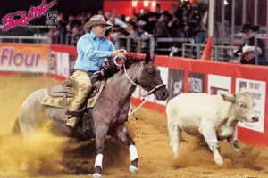 Remedy The Roan, Quarter Horse en pleine action dans un concours de cow horse
