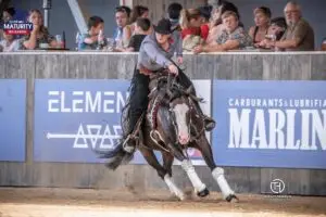 Sheza Gun Del Cielo, Quarter Horse en pleine action dans un concours avec Charlotte Reynaud